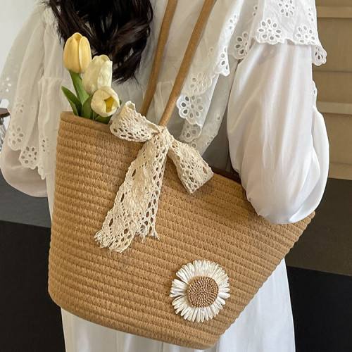 早春新款大容量手工編織包包女托特包女ins外出運營度假包女2025