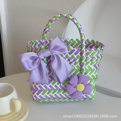 可愛韓版編織包蝴蝶結花朵伴手包手工禮品袋手提成品斜編