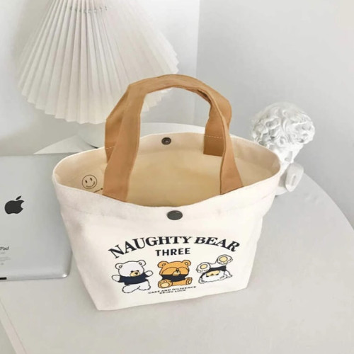 小量 新款小熊帆布包女士上班學生手提包手拎便當飯盒收納禮 小量 新款小熊帆布包女士上班學生手提包手拎便當飯盒收納禮