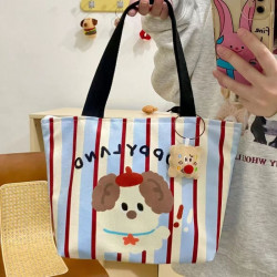 新款小狗可愛手提媽咪ins便當手提包帆布包學生上班拎包敞口