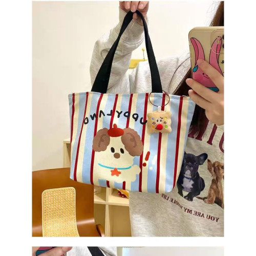 新款小狗可愛手提媽咪ins便當手提包帆布包學生上班拎包敞口