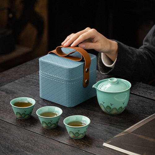陶瓷快客杯旅行茶具套裝可攜式車用戶外功夫茶具套組禮品 陶瓷快客杯旅行茶具套裝可攜式車用戶外功夫茶具套組禮品