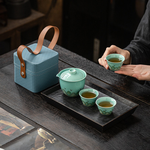 陶瓷快客杯旅行茶具套裝可攜式車用戶外功夫茶具套組禮品 陶瓷快客杯旅行茶具套裝可攜式車用戶外功夫茶具套組禮品