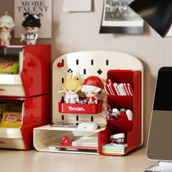 桌面洞洞板收納辦公桌面收納盒抽屜式學生文具整理置物架斜插筆筒