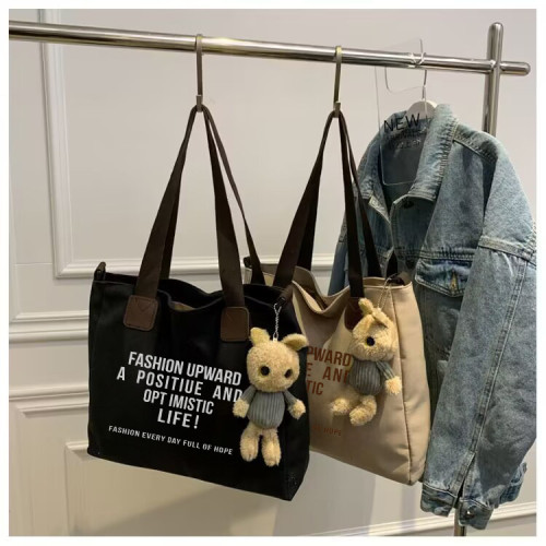 簡約休閒托特包大容量時尚通勤帆布包2024新款字母潮流單肩包 簡約休閒托特包大容量時尚通勤帆布包2024新款字母潮流單肩包