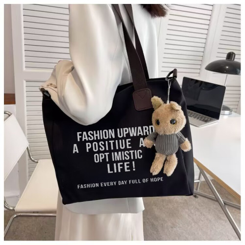 簡約休閒托特包大容量時尚通勤帆布包2024新款字母潮流單肩包 簡約休閒托特包大容量時尚通勤帆布包2024新款字母潮流單肩包