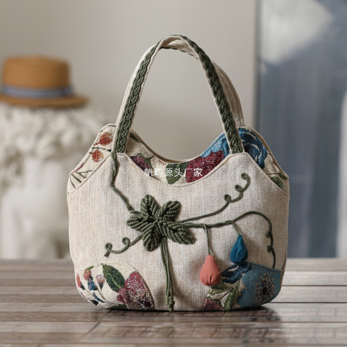 民族風手工編織帆布包多隔層手提包休閒風多夾層手拎袋拉鍊女布包 民族風手工編織帆布包多隔層手提包休閒風多夾層手拎袋拉鍊女布包