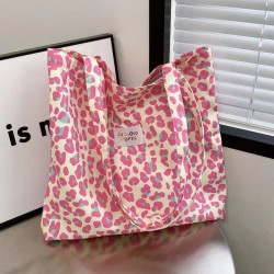 田園風碎花粉色單肩包 百搭ins豹紋帆布包大容量女生外出購物袋