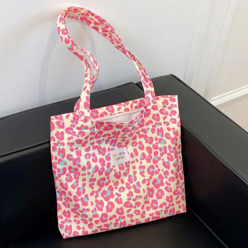 田園風碎花粉色單肩包 百搭ins豹紋帆布包大容量女生外出購物袋