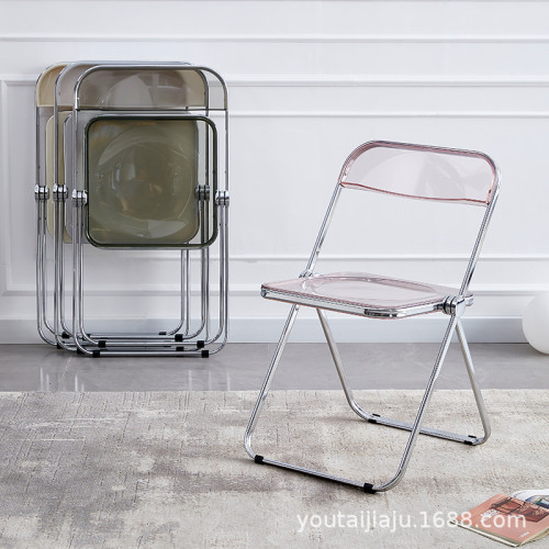 亞克力折曡椅子透明餐椅ins網紅拍照塑膠水晶椅拍照洽談椅子