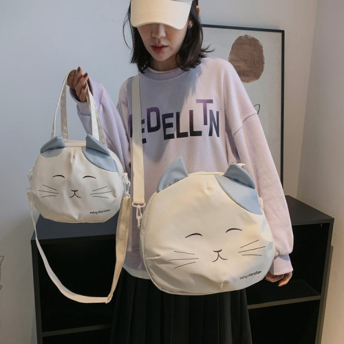 新款帆布包包女2023秋季新品可愛貓咪單肩包大容量托特包