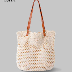 全棉繩編織文藝包包韓系包托特包女包復古勾畫編織包