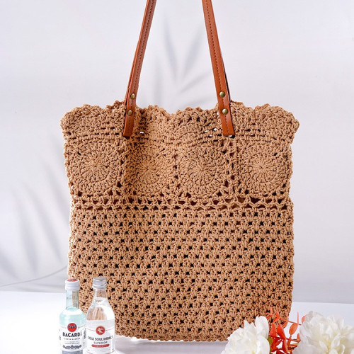 全棉繩編織文藝包包韓系包托特包女包復古勾畫編織包