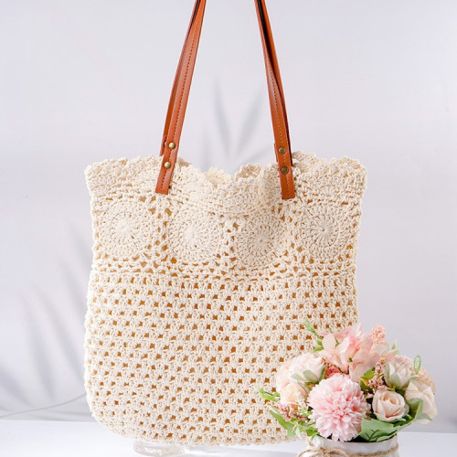 全棉繩編織文藝包包韓系包托特包女包復古勾畫編織包