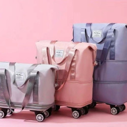 旅行包大容量萬向輪學生出差待産收納包防水乾溼分離可行李袋