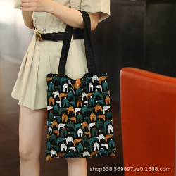 原創自製 皆川明風格之交響樂帆布包金狐狸單肩包 女士大容量包包