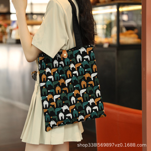 原創自製 皆川明風格之交響樂帆布包金狐狸單肩包 女士大容量包包