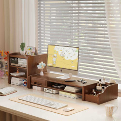 桌上型工位電腦增高架家用辦公桌面收納置物架帶抽屜顯示器墊高托架