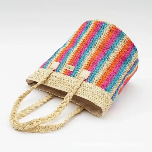 24年新款女士草編包接頭潮流水桶草編包紙繩手工編織包出行百搭包 24年新款女士草編包接頭潮流水桶草編包紙繩手工編織包出行百搭包