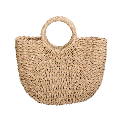 字母絲帶手提包半圓手工編織包百搭度假包沙灘草編包女包 字母絲帶手提包半圓手工編織包百搭度假包沙灘草編包女包