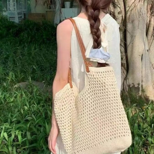 夏季百搭網紅小清新編織包休閒大容量海邊度假包清新甜美單肩包包