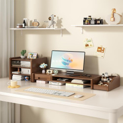 桌上型工位電腦增高架家用辦公桌面收納置物架帶抽屜顯示器墊高托架