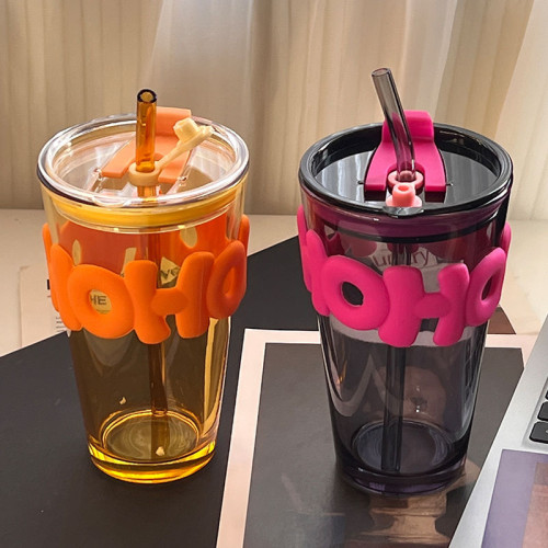 勞動節禮品高顔值小鹿杯玻璃杯夏日字母水杯網紅杯子福利品吸琯杯