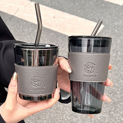 勞動節禮品高顔值小鹿杯玻璃杯夏日字母水杯網紅杯子福利品吸琯杯