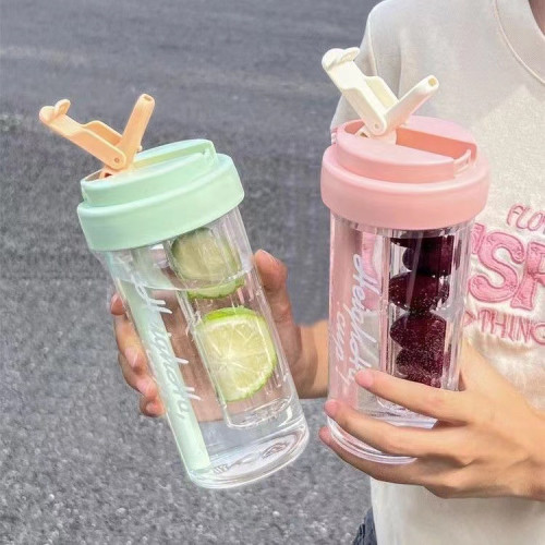 夏季水杯女ins吸琯杯學生高顔值茶水分離泡茶杯子男款上班族顔控