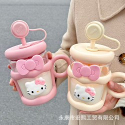 女生高顔值塑膠杯茶水分離辦公室咖啡杯耐高溫帶吸管攪拌泡茶杯子