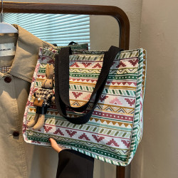 民族風大容量帆布包包女2023新款大學生上課通勤包手提單肩托特包