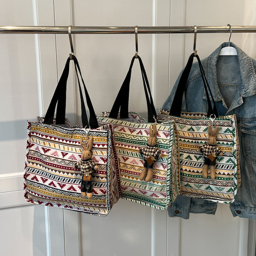 民族風大容量帆布包包女2023新款大學生上課通勤包手提單肩托特包