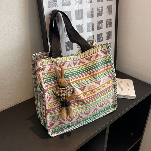 民族風大容量帆布包包女2023新款大學生上課通勤包手提單肩托特包