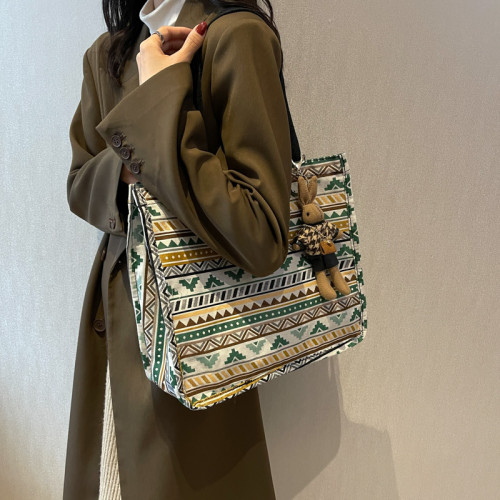 民族風大容量帆布包包女2023新款大學生上課通勤包手提單肩托特包