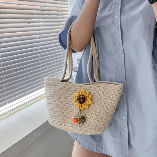 草編包編織包棉線女包網紅新款向日葵民族風仙女簡約休閒手提包 草編包編織包棉線女包網紅新款向日葵民族風仙女簡約休閒手提包