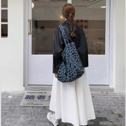 原創個性韓版時尚百搭豹紋水桶包休閒戶外手提單肩包大容量帆布包