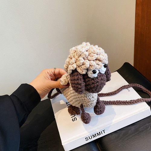 手工編織包包diy針織毛線包可愛卡通小羊編織包單肩斜後背包女成品