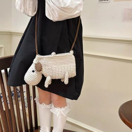 手工編織包包diy針織毛線包可愛卡通小羊編織包單肩斜後背包女成品