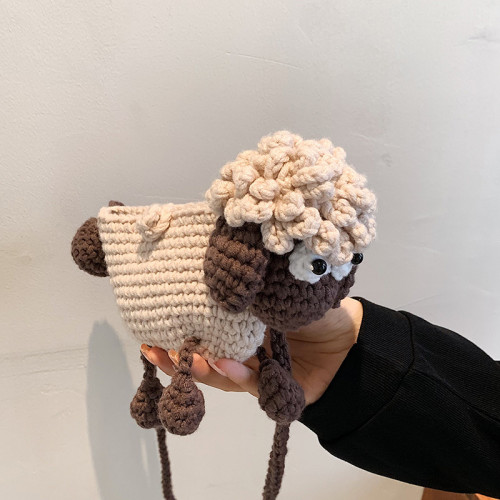 手工編織包包diy針織毛線包可愛卡通小羊編織包單肩斜後背包女成品