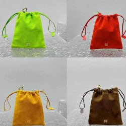 秋冬復古2024新款 高級感麂皮絨面 化妝包迷你抽繩束口小包收納包