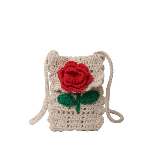 手工鉤織玫瑰花朵毛線編織包成品2025新款小衆設計少女手機斜後背包