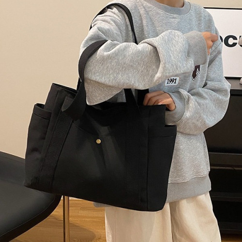 大容量托特帆布包上班外出高顔值通勤百搭文藝學生裝書單肩布袋包