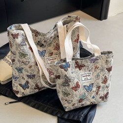 大容量蝴蝶帆布包包2025新款通勤托特包女ins時尚外出單肩媽咪包