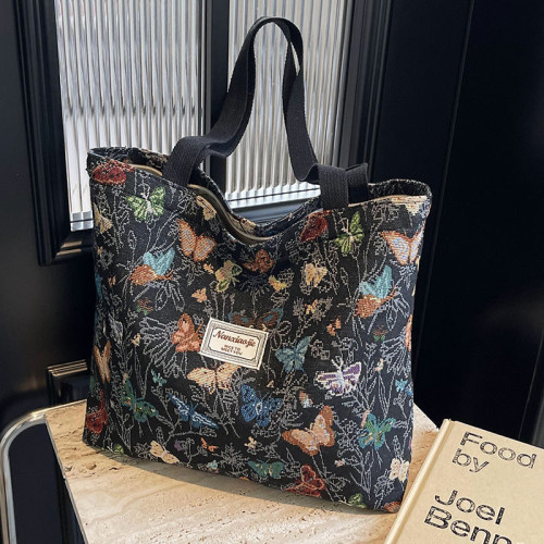 大容量蝴蝶帆布包包2025新款通勤托特包女ins時尚外出單肩媽咪包 大容量蝴蝶帆布包包2025新款通勤托特包女ins時尚外出單肩媽咪包