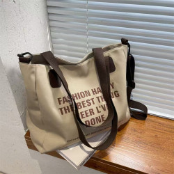 帆布包包女2024新款字母托特包 韓版時尚百搭斜背單肩包學生書包