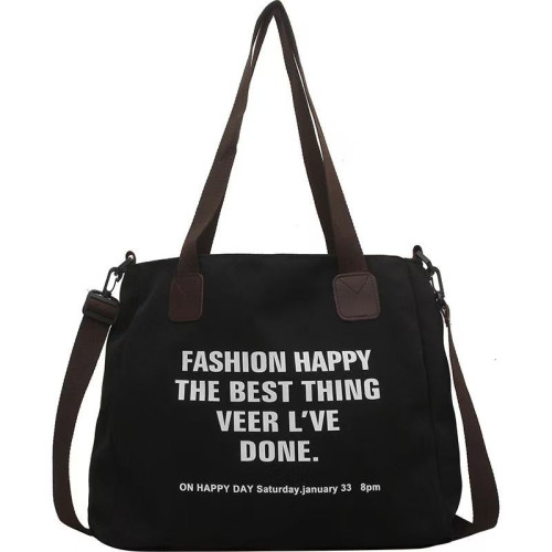 帆布包包女2024新款字母托特包 韓版時尚百搭斜背單肩包學生書包