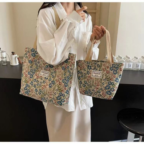 大容量單肩手提包包女2024新款ins帆布包慵懶風托特上課通勤包