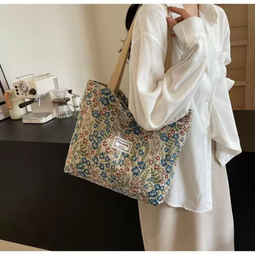 大容量單肩手提包包女2024新款ins帆布包慵懶風托特上課通勤包