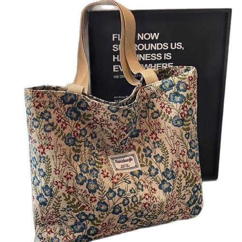 大容量碎花手提包包2025新款單肩托特包創意帆布包可愛ins便當包