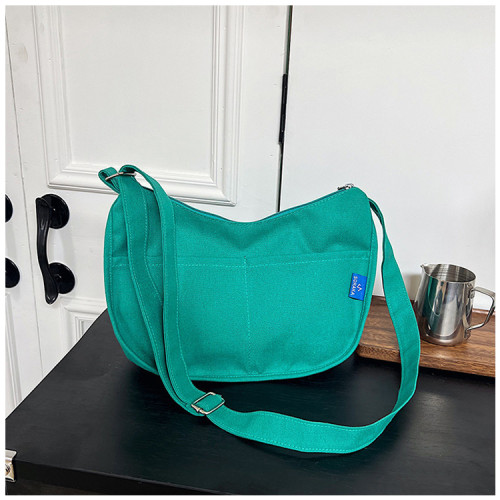 帆布包女新款 大容量簡約百搭大學生上課通勤單肩斜後背包ins餃子包